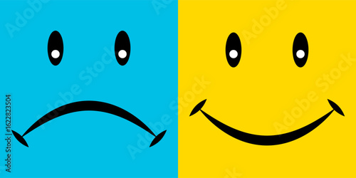 Split Face Happy and Sad Emotions in Colorful Contrast