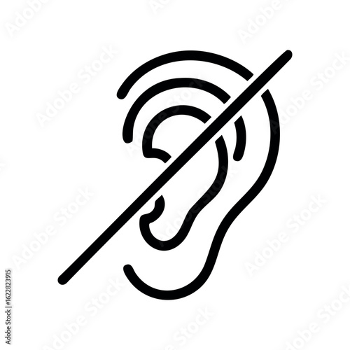 Crossed-out ear icon indicating noise cancellation or hearing impairment – stock vector icon in line style
