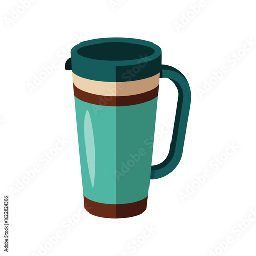 Teal Travel Mug with Handle for Hot or Cold Beverages Illustration on white background