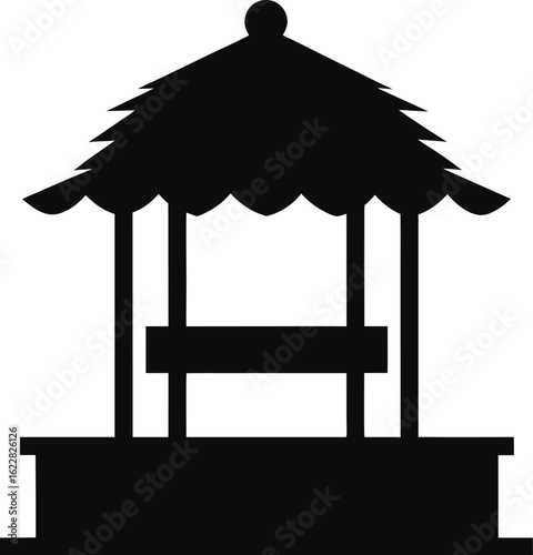 Silhouette noir de maison de bungalow pour le concept d'architecture de bâtiment et le signe d'affaires d'immobilier