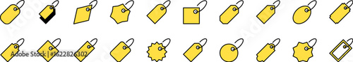 Yellow Price Tag Filled Color Icon Bundle. Minimalistic Linear Pictogram for Web and Graphic Design, Apps, Banners, Social Network and Cards