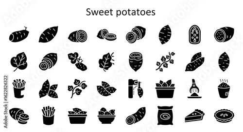 Sweet Potato Icons: Solid Black Collection for Root Vegetables