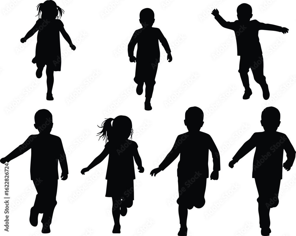 Obraz premium Vector illustration of black silhouettes of people including families with children business men and women walking and standing