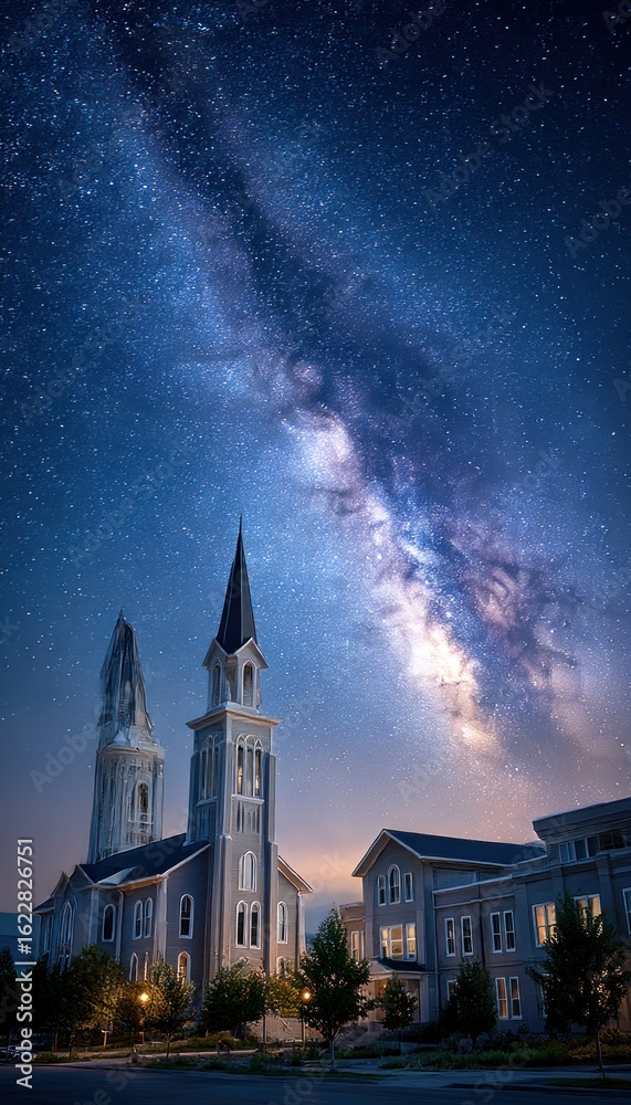 Fototapeta premium Night sky over historic church