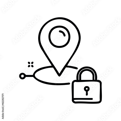 Location pin with padlock icon for secure geolocation – stock vector icon in line style