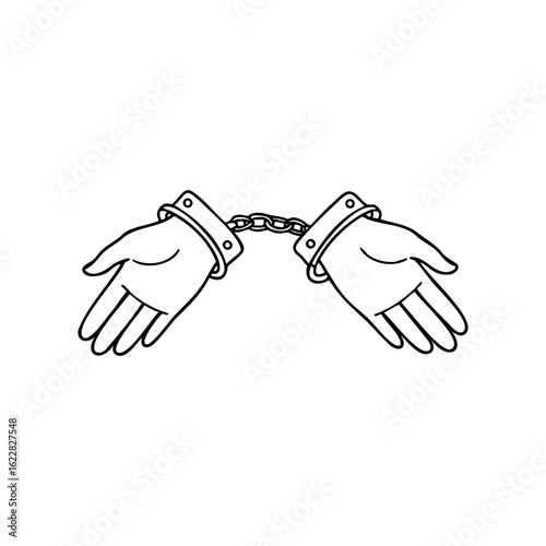 Illustration of human hands in handcuffs depicting restriction concept – stock vector icon in line style