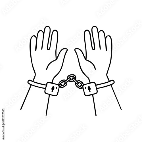 Illustration of hands in handcuffs symbolizing confinement and justice – stock vector icon in line style