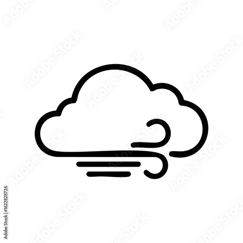 Cloud icon representing windy weather with simple line art design – stock vector icon in line style