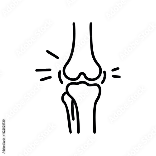 Simple line art of human knee joint anatomy with femur and tibia – stock vector icon in line style