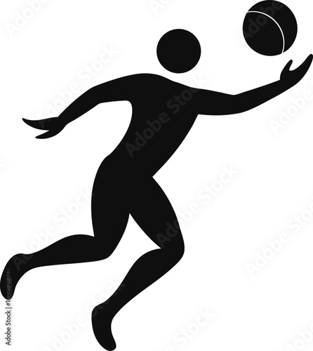 Une illustration en vecteur noir d'un athlète sportif en action, une femme qui court avec une balle de football