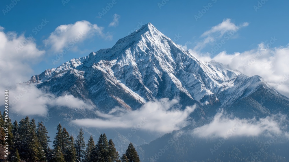 Fototapeta premium Majestic snow-capped mountain peak