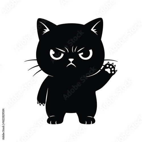 Angry Black Cat Silhouette Cartoon Kitty Illustration Vector Graphic Cute Grumpy Kitten