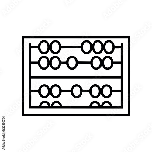 Simple abacus with five rods and beads for basic counting – stock vector icon in line style