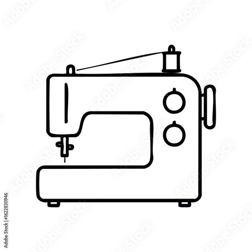 Simple line drawing of a sewing machine with spool and dials – stock vector icon in line style