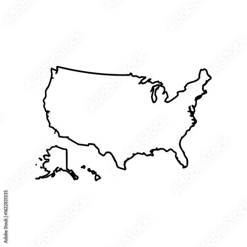 Outline map of the united states including alaska – stock vector icon in line style