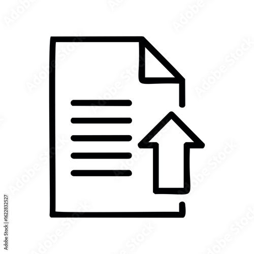 Upload icon with document and arrow for digital file sharing – stock vector icon in line style