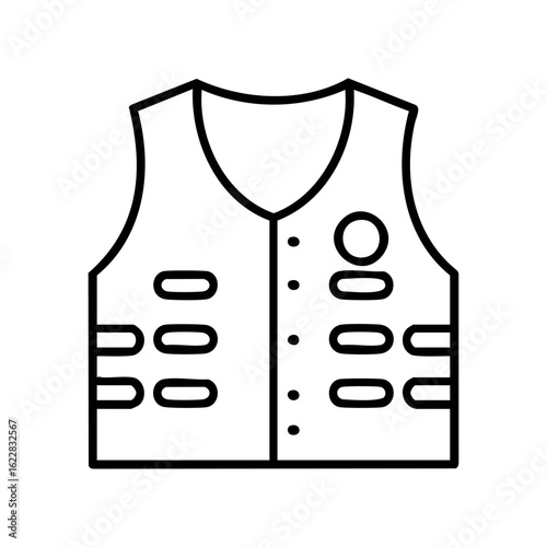 Black and white line drawing of a tactical vest design – stock vector icon in line style