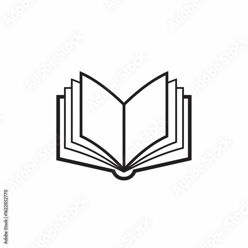 Open Book Icon: Simple Black Outline with Visible Pages and Spine Detail