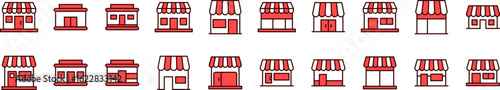 Red Shop Filled Color Icon Set. Minimalistic Linear Pictogram for Web and Graphic Design, Apps, Banners, Social Network and Cards