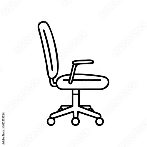Simple office chair line drawing with casters – stock vector icon in line style