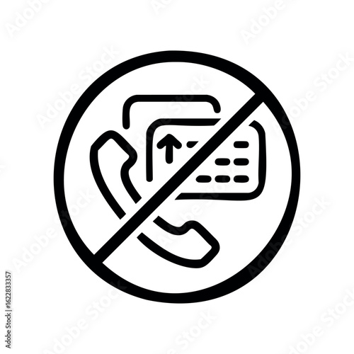 No soliciting sign with phone and credit card icon inside prohibition symbol – stock vector icon in line style