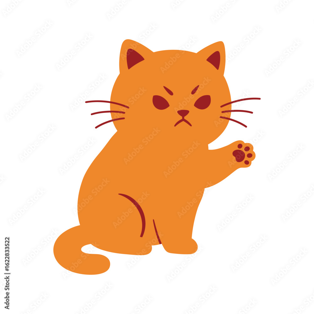 Fototapeta premium Orange Tabby Kitten Sitting Angry Expression Cartoon Illustration Vector Graphic