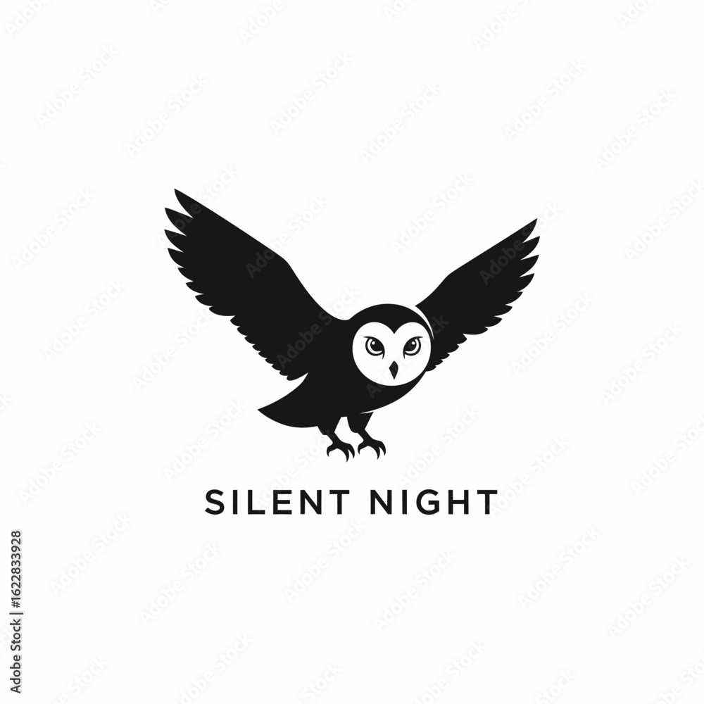 Fototapeta premium Silhouette of a Majestic Owl with Wings Spread Wide, Silent Night.