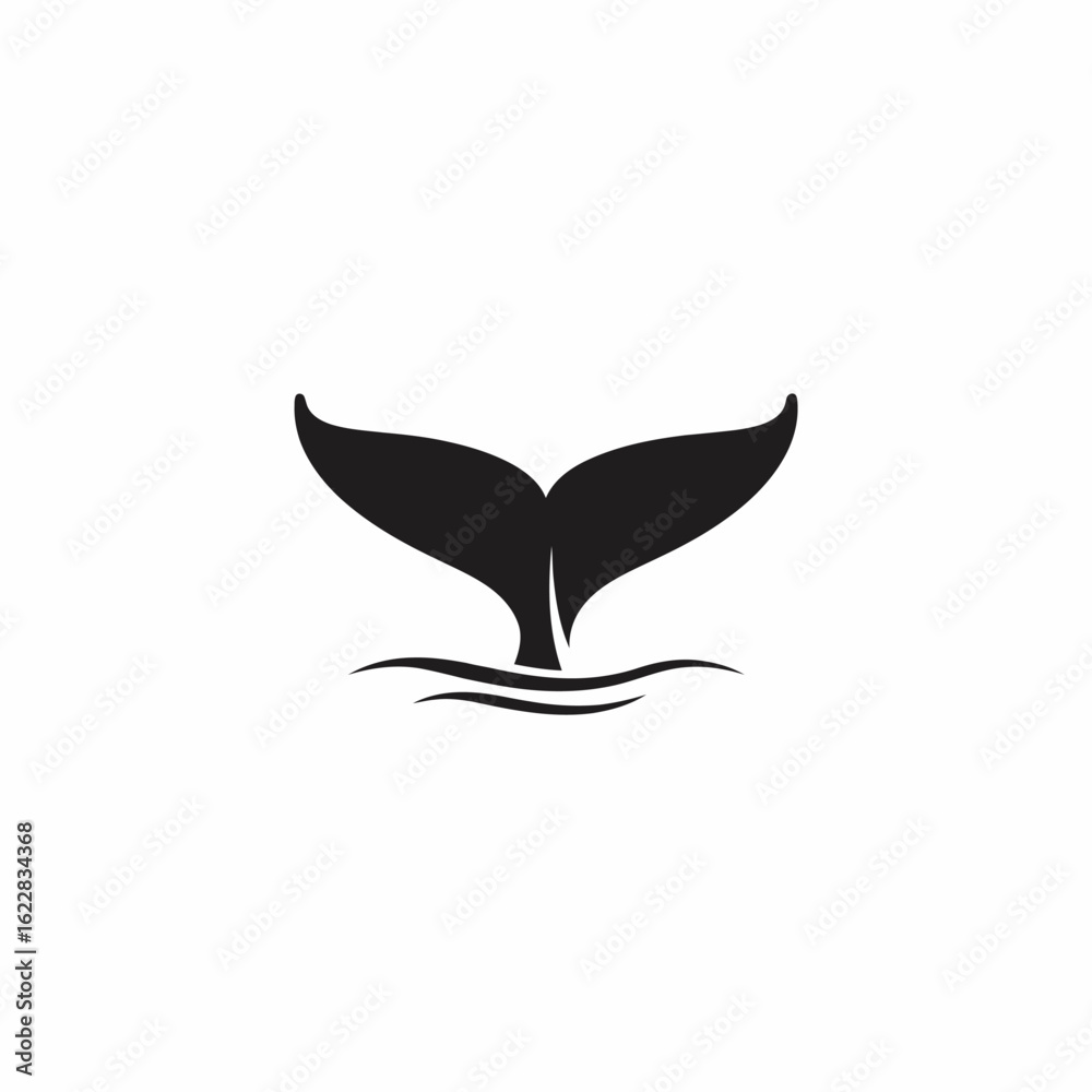 Fototapeta premium Silhouette of a Whale's Tail Emerging from Ocean Waves