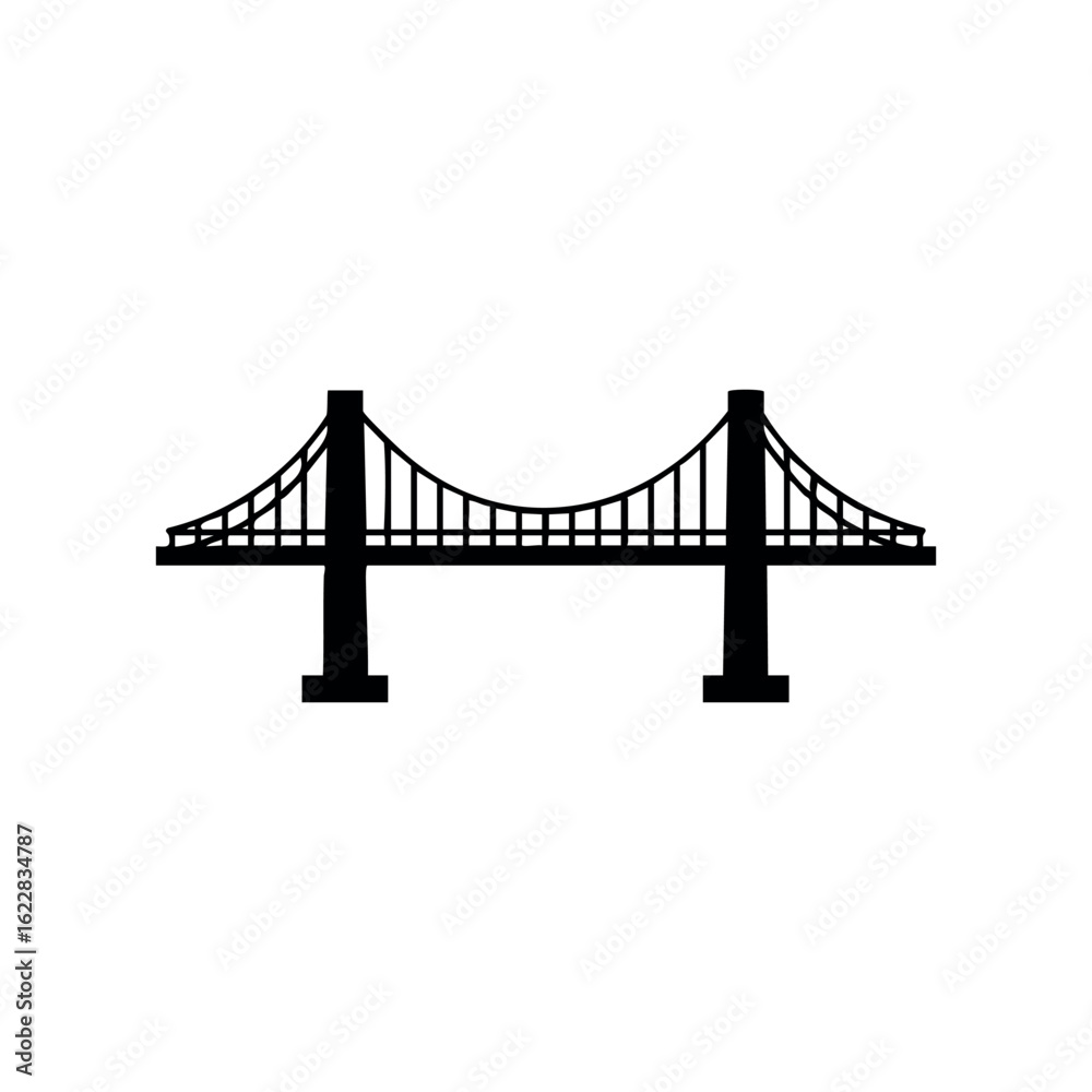 Obraz premium Silhouette of suspension bridge with tower cables – stock vector icon in line style