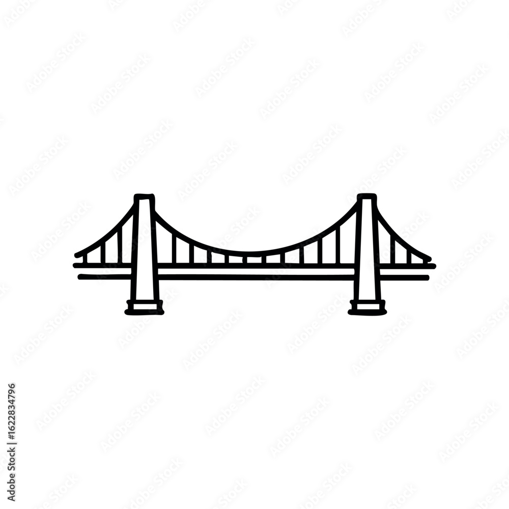 Obraz premium Simple outline of a suspension bridge icon in black and white – stock vector icon in line style