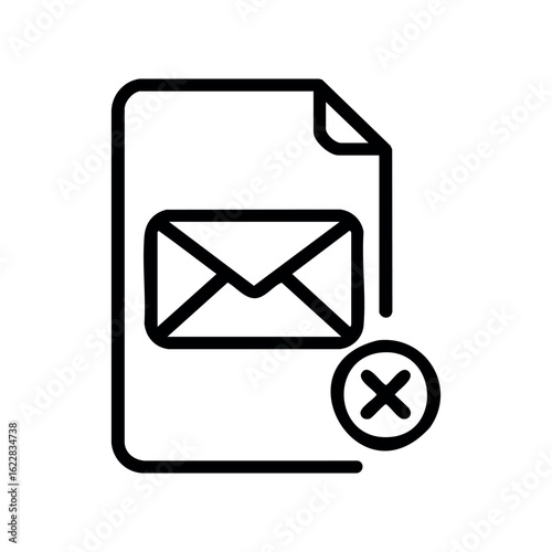 Envelope icon with cancel symbol indicating email deletion or spam filter – stock vector icon in line style