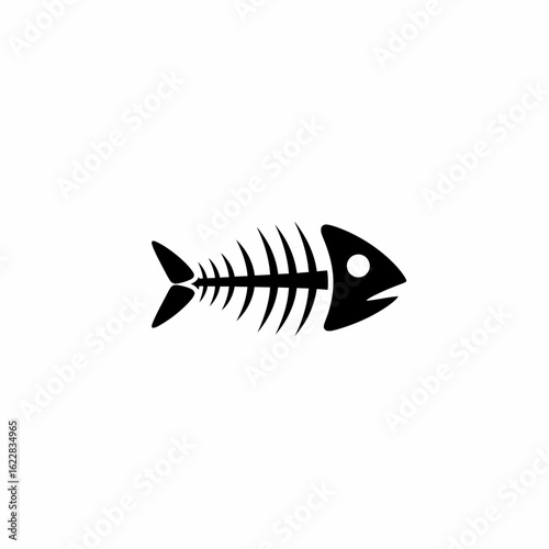 Simple Black Fish Skeleton Depicting Marine Life and Death