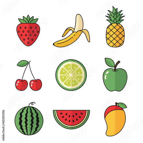 Simple Fruit Icons Set