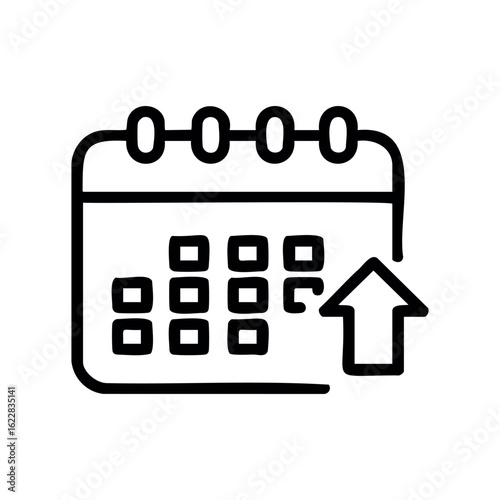 Simple icon of a calendar with upward arrow indicating scheduled updates – stock vector icon in line style
