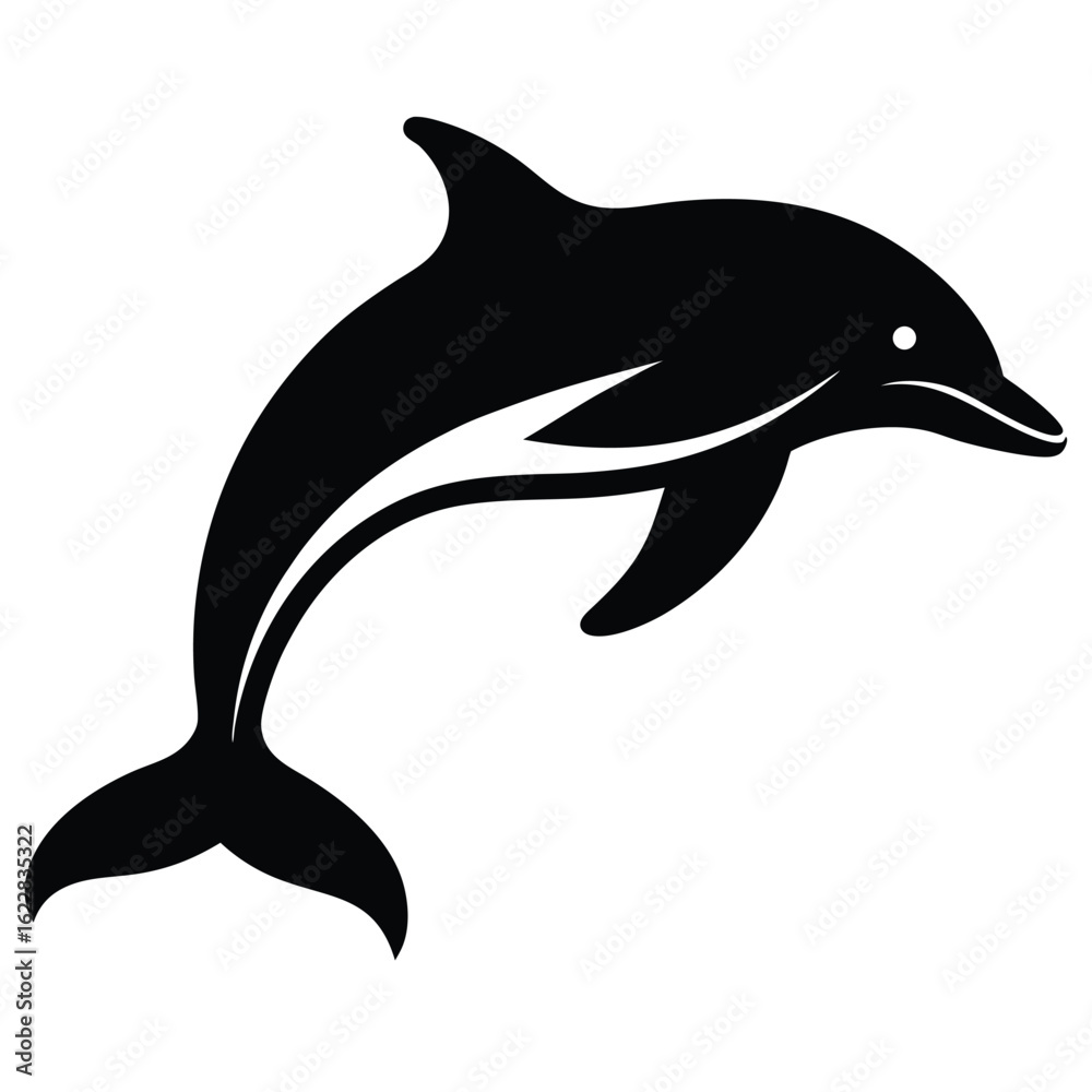 Fototapeta premium Sleek black dolphin leaping silhouette water