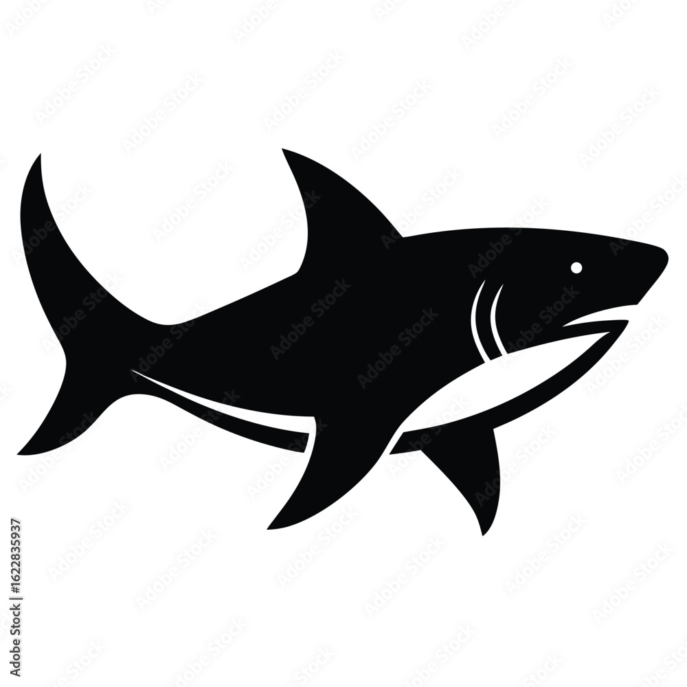Obraz premium Stylized Black Shark Silhouette white ocean