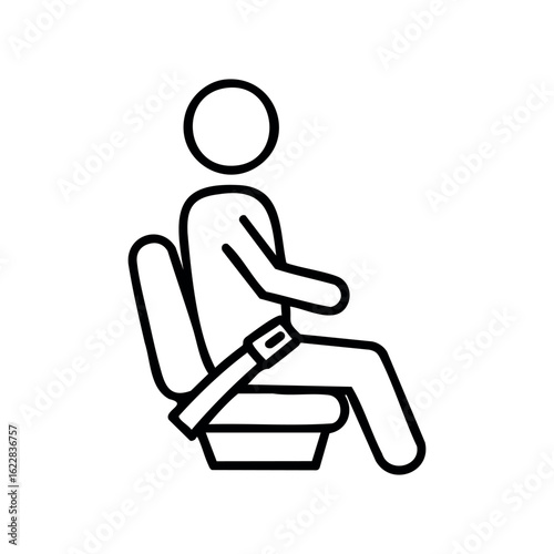 Simple line drawing of person wearing a seatbelt in car seat – stock vector icon in line style