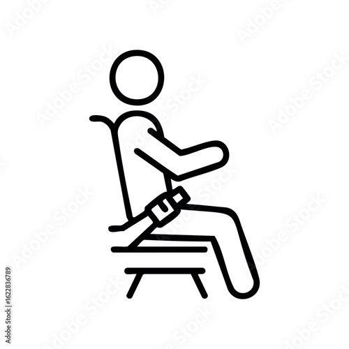 Stick figure with seatbelt fastened for safety in car icon illustration – stock vector icon in line style