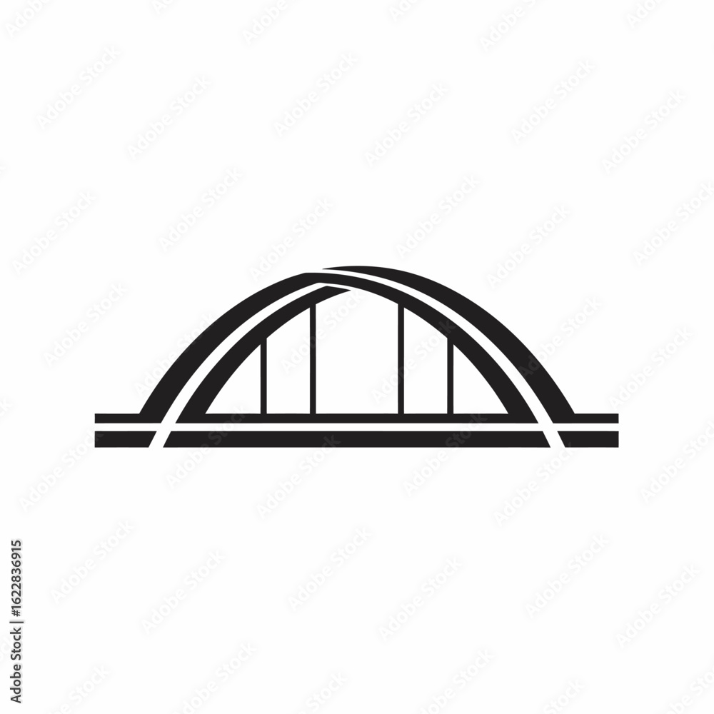 Fototapeta premium Stylized black and white arch bridge with parallel lines and vertical supports