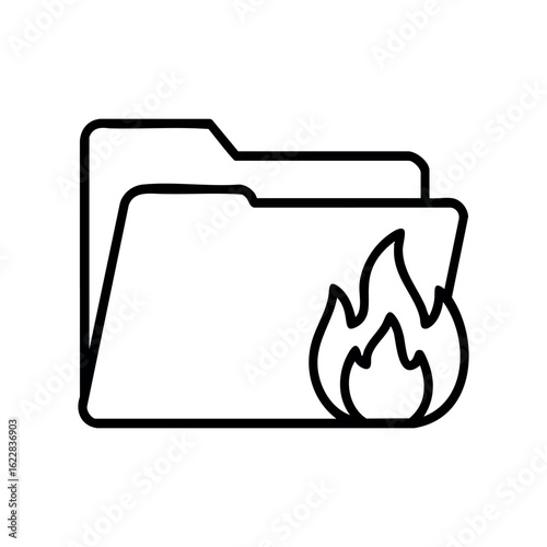 Burning folder icon symbolizing data deletion and file loss – stock vector icon in line style