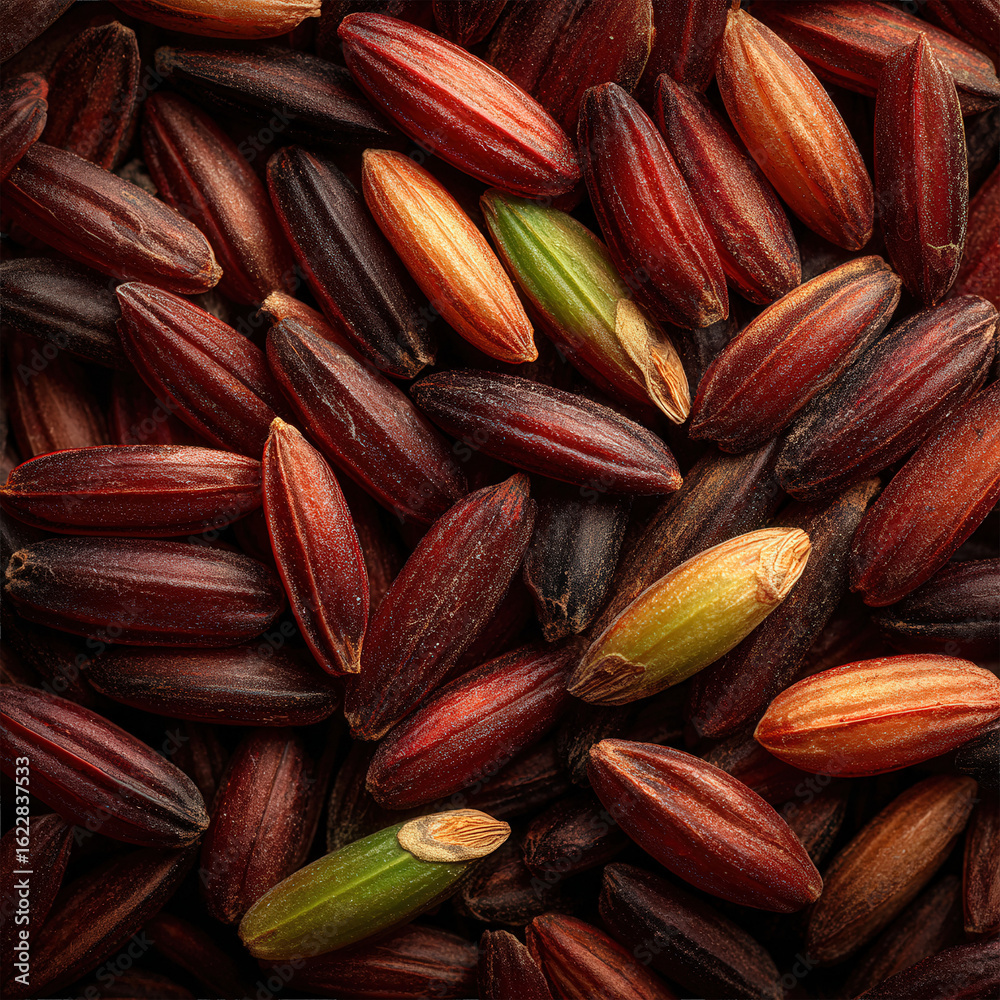 Fototapeta premium Colorful variety of rice grains closeup