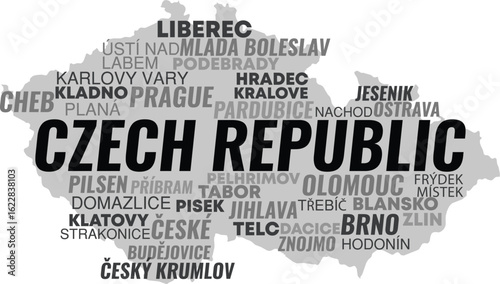 Czech Republic Country Map with City Names – Vector Illustration for Infographics and Education