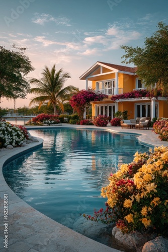 Wallpaper Mural Tropical house by pool at sunset Torontodigital.ca