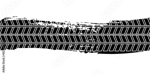 Tire tread marks, wheel textures, tire marks - car racing, motocross, drift, rally, off-road and others. Vector black isolated texture in grunge style with splashes.eps10