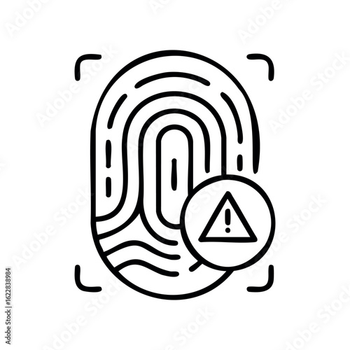 Fingerprint scan with alert icon indicating security warning – stock vector icon in line style