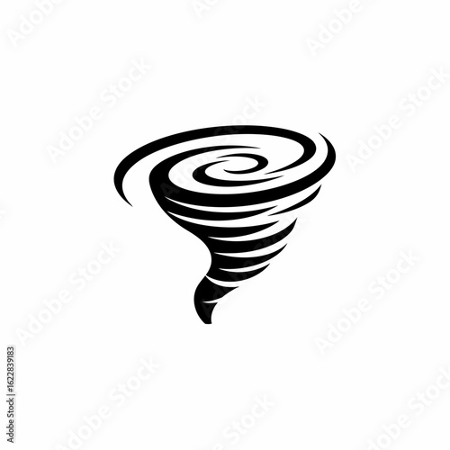 Stylized Black Tornado Illustration with Swirling Lines and Dynamic Energy