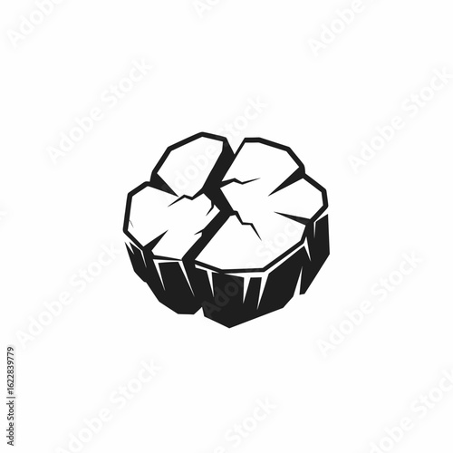 Stylized Cracked Rock Formation with Sharp Edges in Monochrome