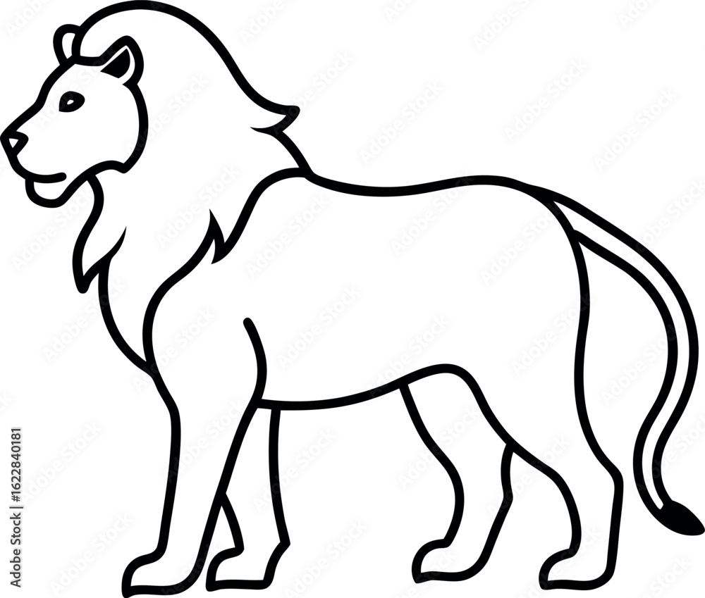 Obraz premium Majestic Lion Standing Proudly Displaying Its Magnificent Mane and Powerful Stance