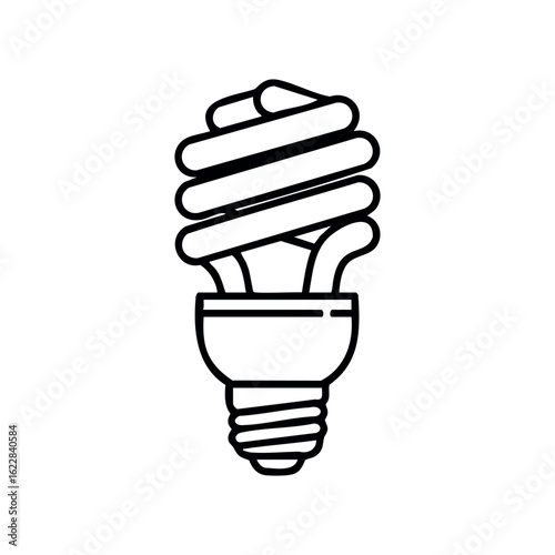Compact fluorescent light bulb outline illustration in black and white – stock vector icon in line style