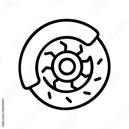 Car brake disc outline with caliper in simplified design – stock vector icon in line style